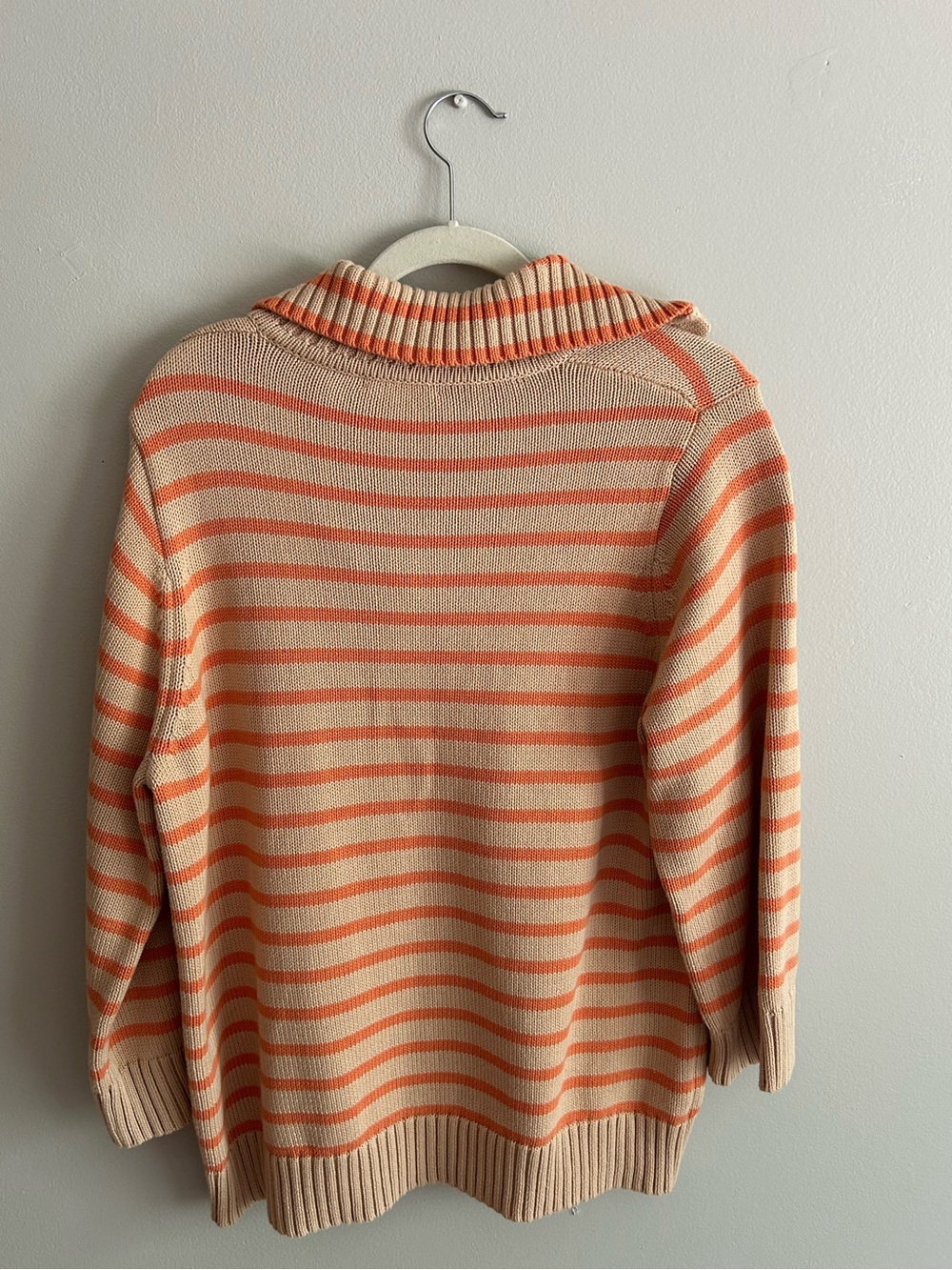 NWOT Anthropologie DemyLee Striped Polo Sweater in Beige and Coral - Picture 4 of 6